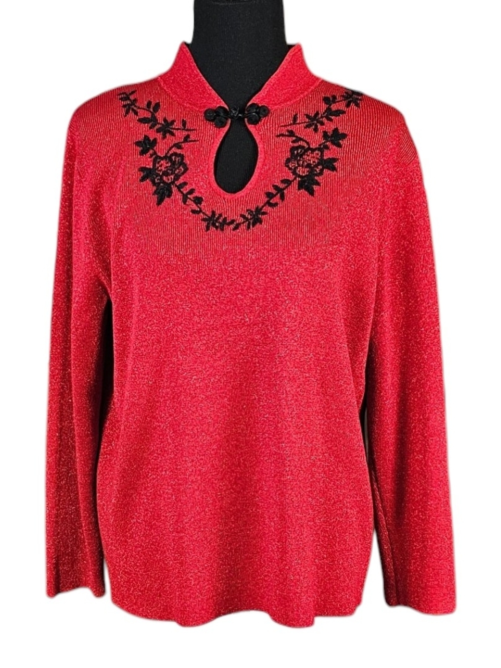 DressBarn Red Metallic Sweater 18/20 Embroidered Gothic Rockabilly Valentine